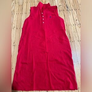 Red sleeveless Polo dress with collar and buttons. Size L